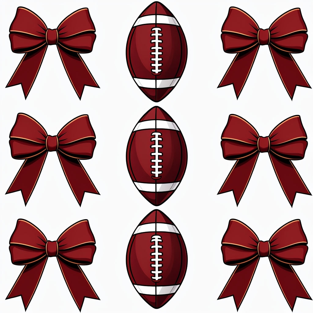 Dark Brown Footballs with Bows Symmetrical Pattern Design Seamless Patterns