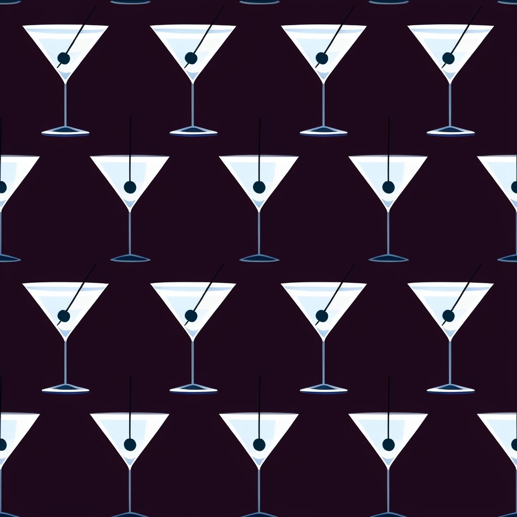 Elegant Martini Glasses Seamless Pattern on Deep Maroon Background