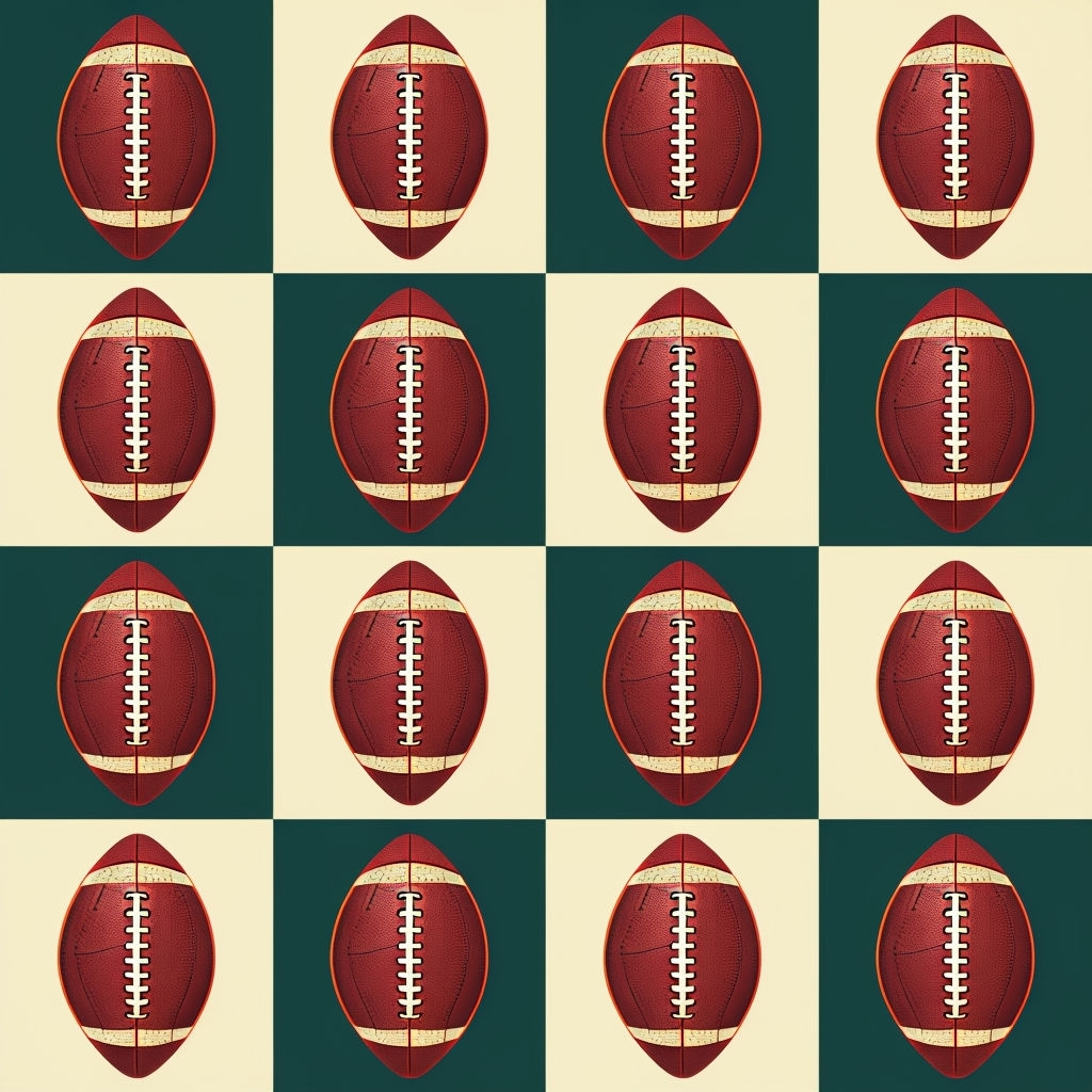 Vintage American Footballs Symmetrical Seamless Pattern