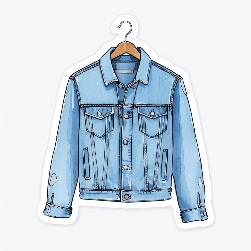 Vintage Light Blue Denim Jacket Illustration Sticker
