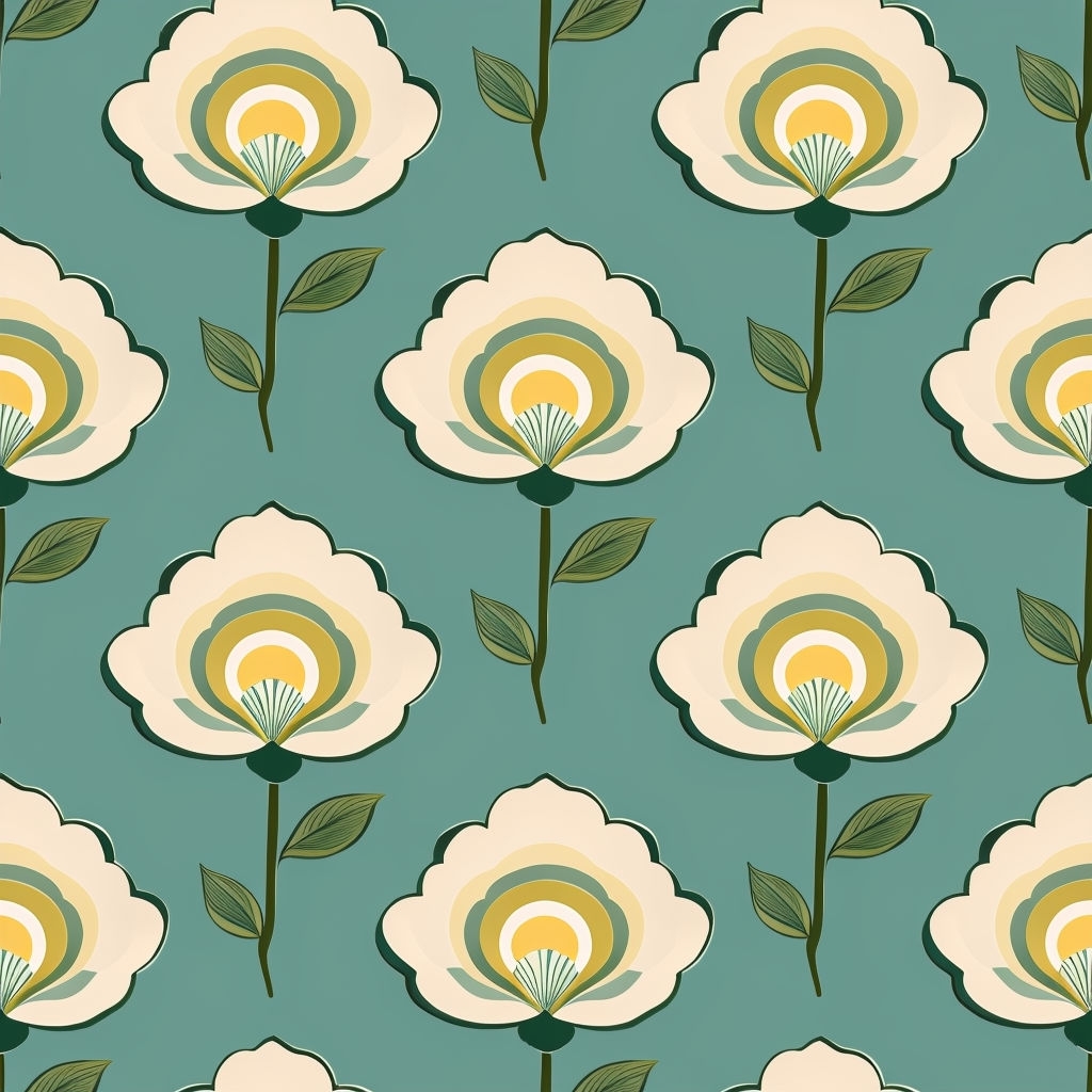 Stylized Floral Seamless Pattern on Teal Background Design