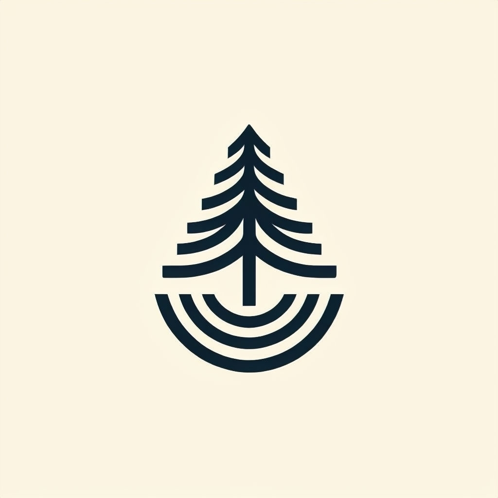 Minimalist Evergreen Tree Logo on Light Beige Background