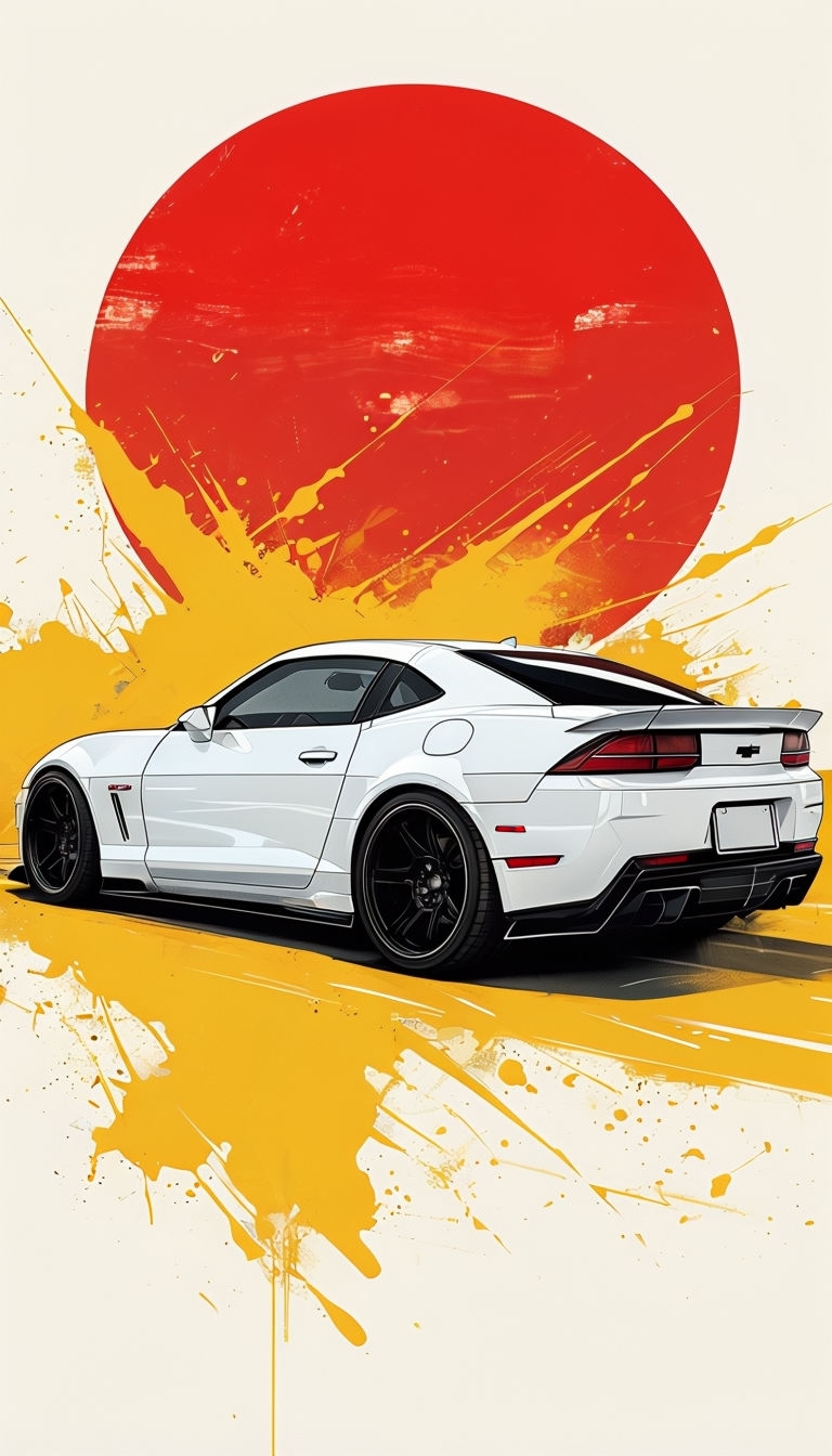 Bold White Chevrolet Camaro Sports Car with Dynamic Background Mobile Wallpaper