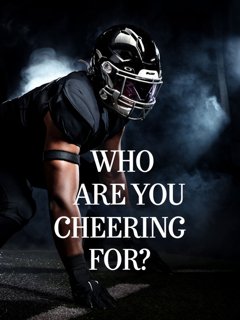 Dramatic Football Player Spotlight with Bold Cheer Text Social Media Post