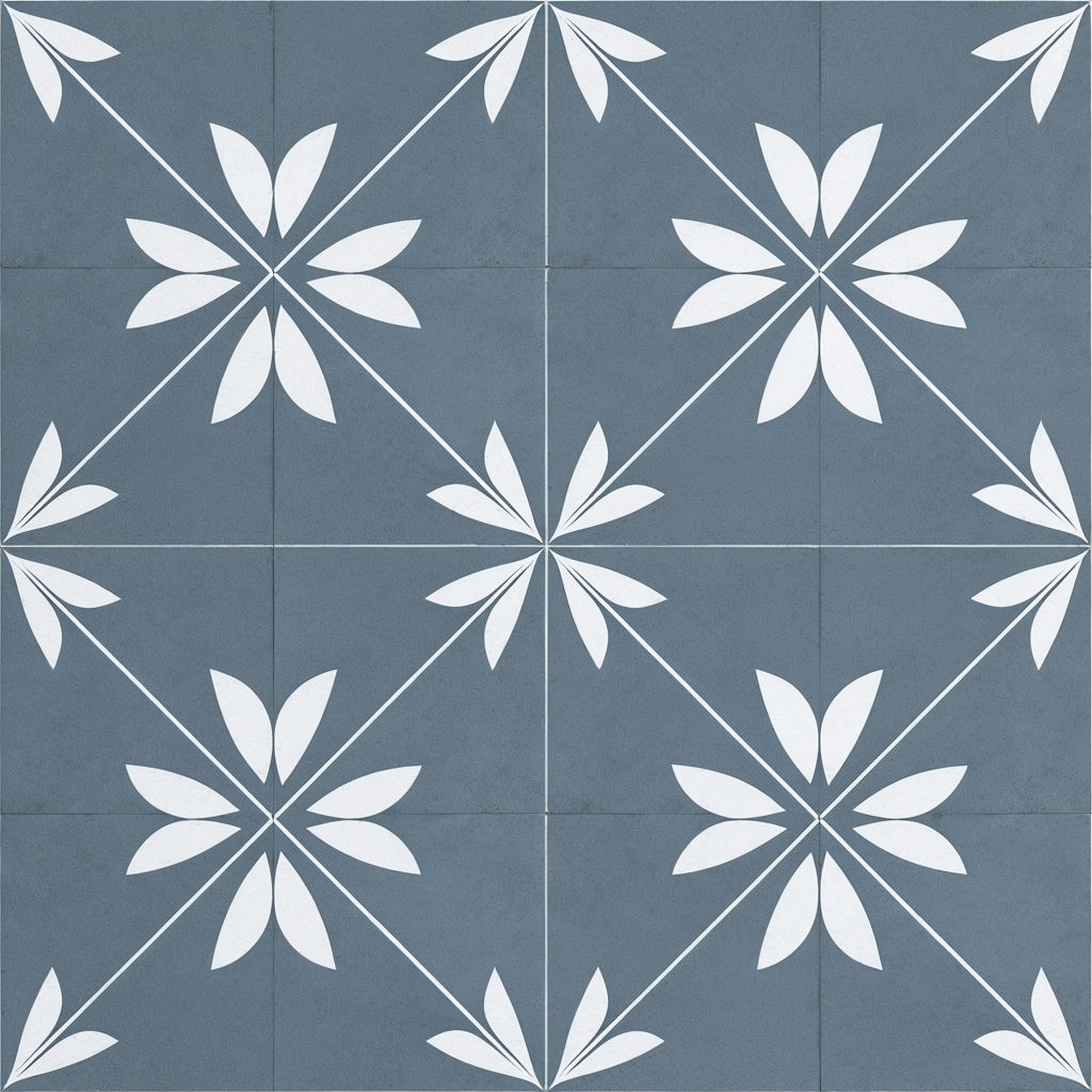 Geometric Slate Gray and White Petal Motif Seamless Pattern