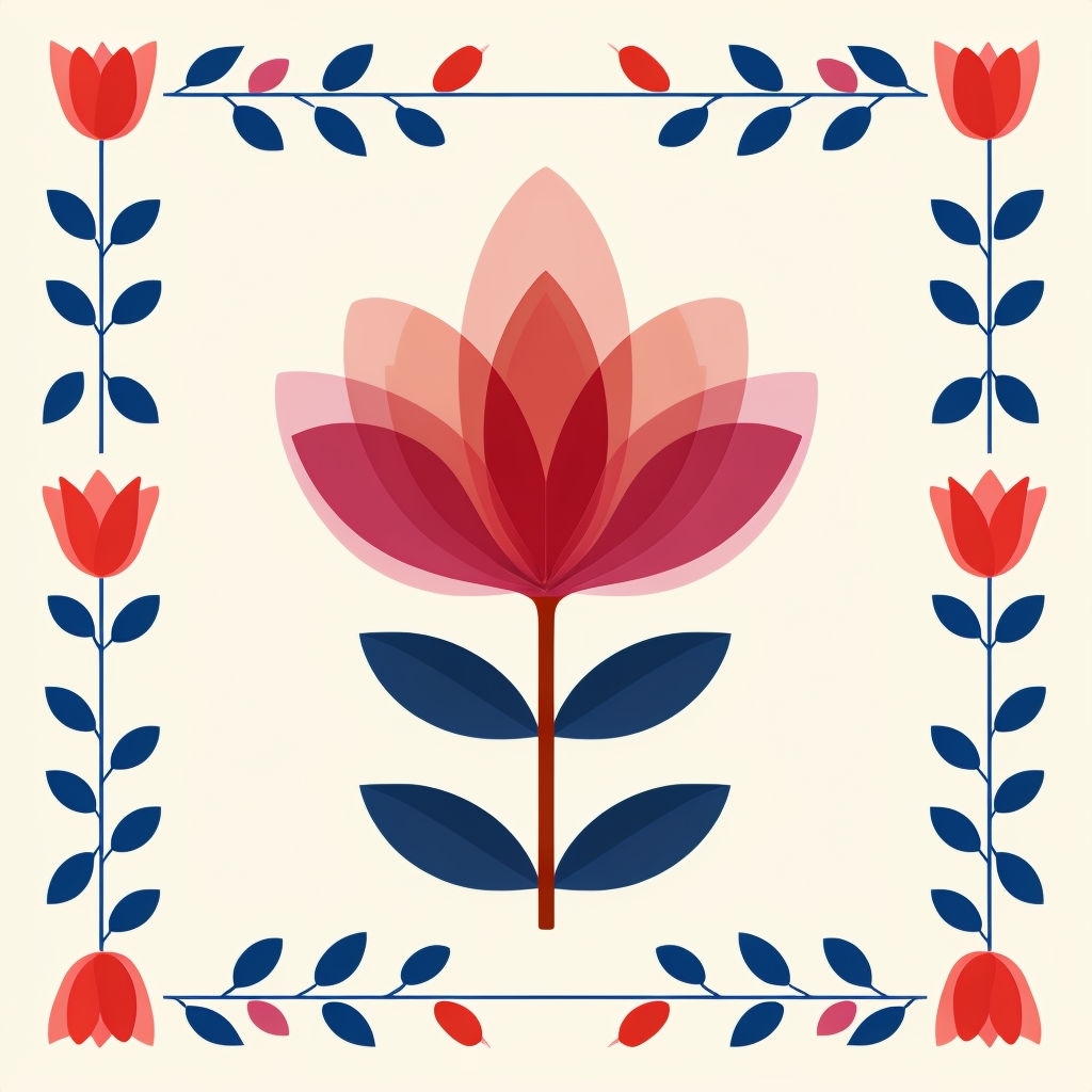 Stylized Floral Seamless Pattern with Colorful Petals and Leaves