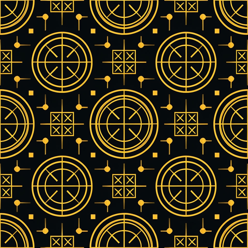 Geometric Chinese Motifs in Gold on Black Seamless Pattern
