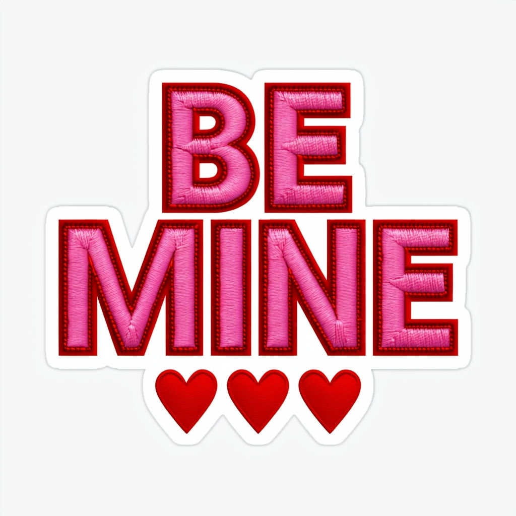 Be Mine Embroidered Love Sticker with Hearts Design