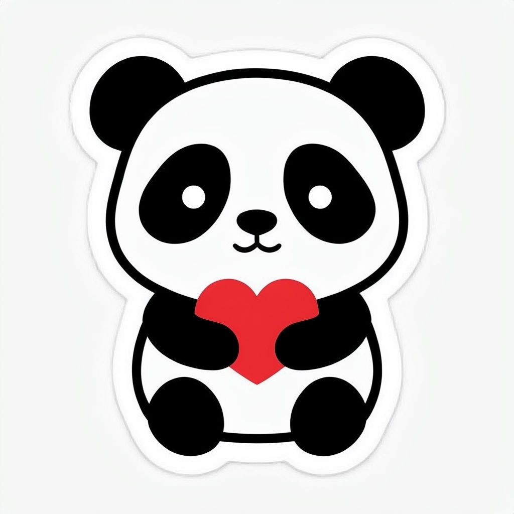 Cute Cartoon Panda Holding Heart Minimalist Sticker