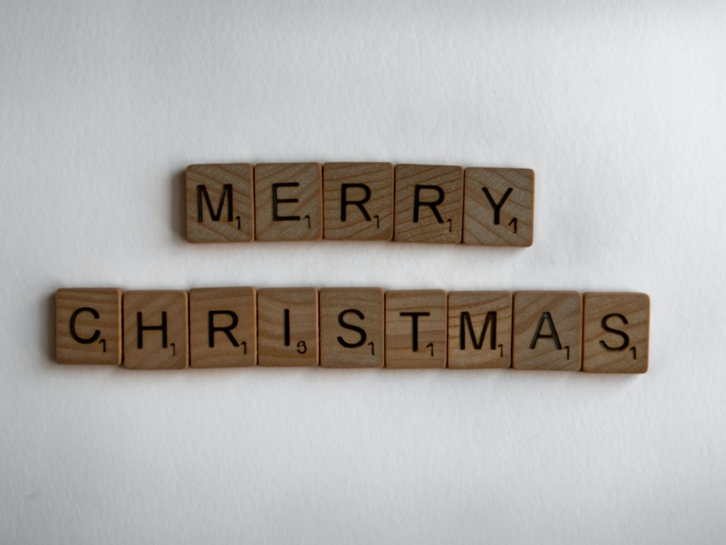 Rustic Merry Christmas Scrabble Tiles Photograph for Cards & Invites