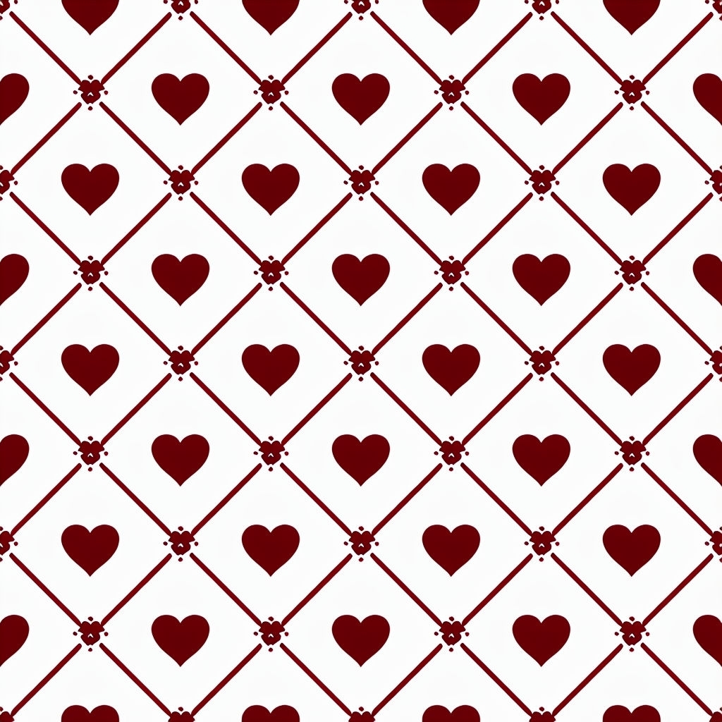 Dark Red Heart Lattice Seamless Pattern on White Background