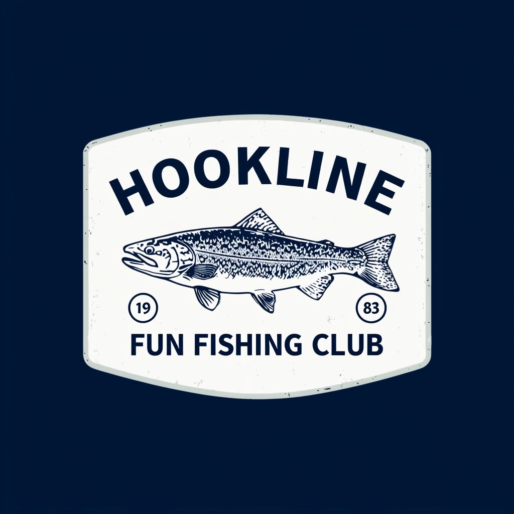 Vintage Hookline Fishing Club Logo Design for Apparel Hats