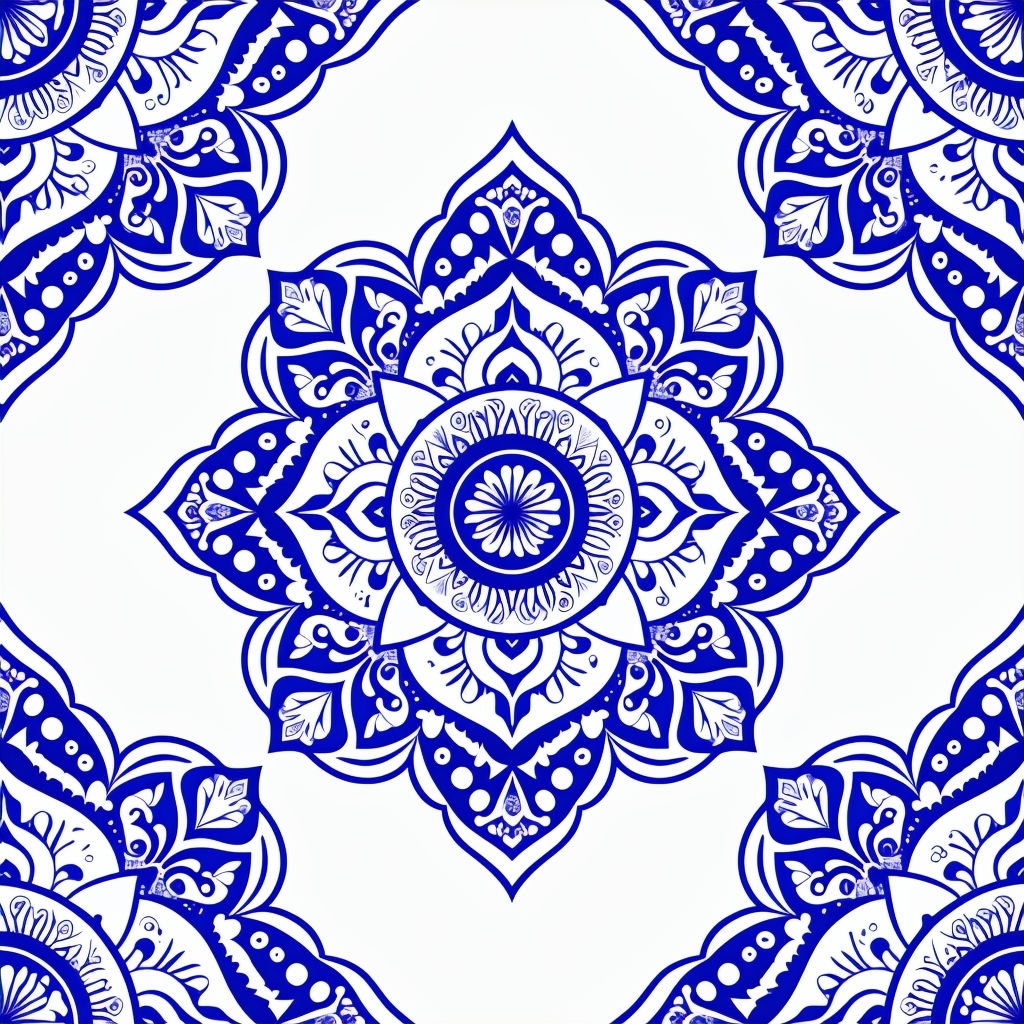 Intricate Mandala Grid Pattern in High-Contrast Design Seamless Pattern