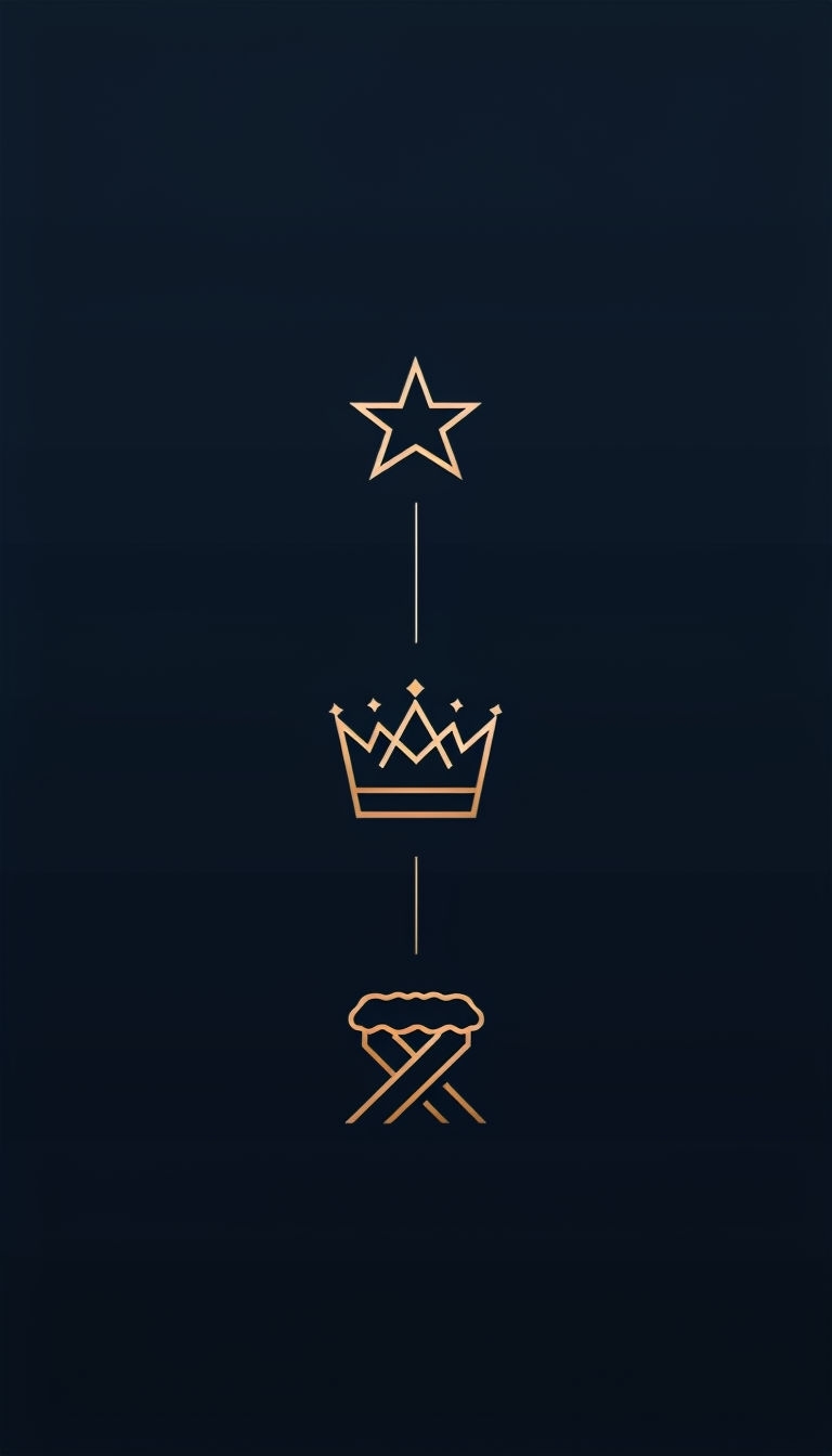 Minimalist Christmas Nativity Icons in Gold on Navy Background Wallpaper