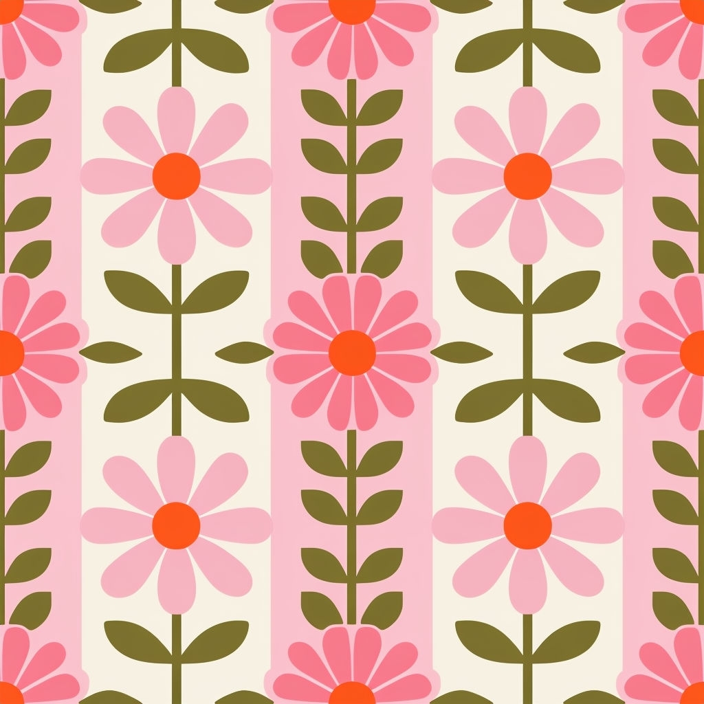 Retro Floral Geometric Seamless Pattern Design Art