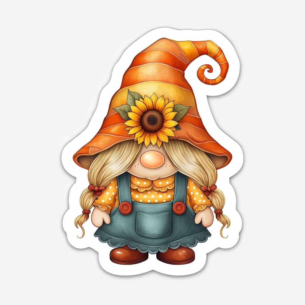 Cheerful Autumnal Gnome Character Die-Cut Sticker Design