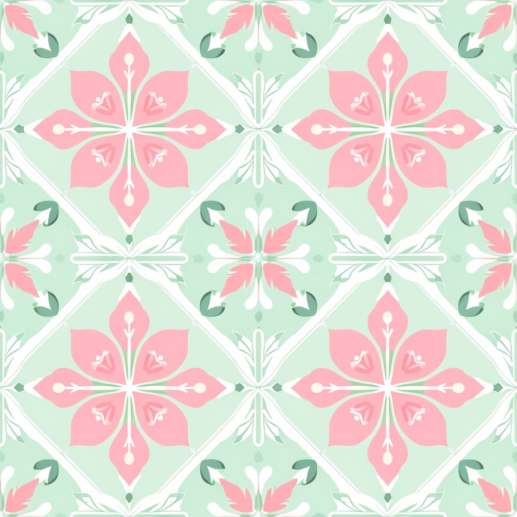 Stylized Spring Flowers and Geometric Accents Seamless Pattern