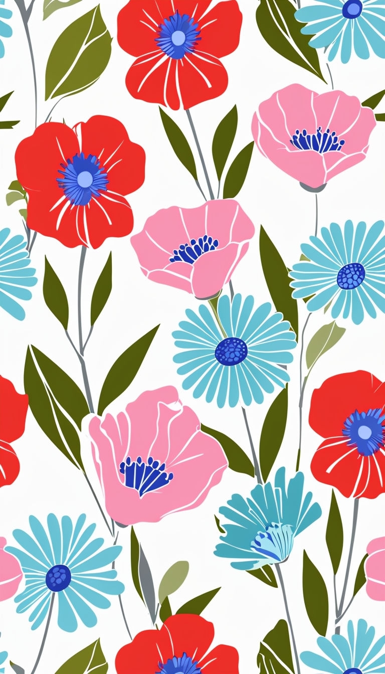 Vibrant Floral Pattern Design with Colorful Flowers Sticker