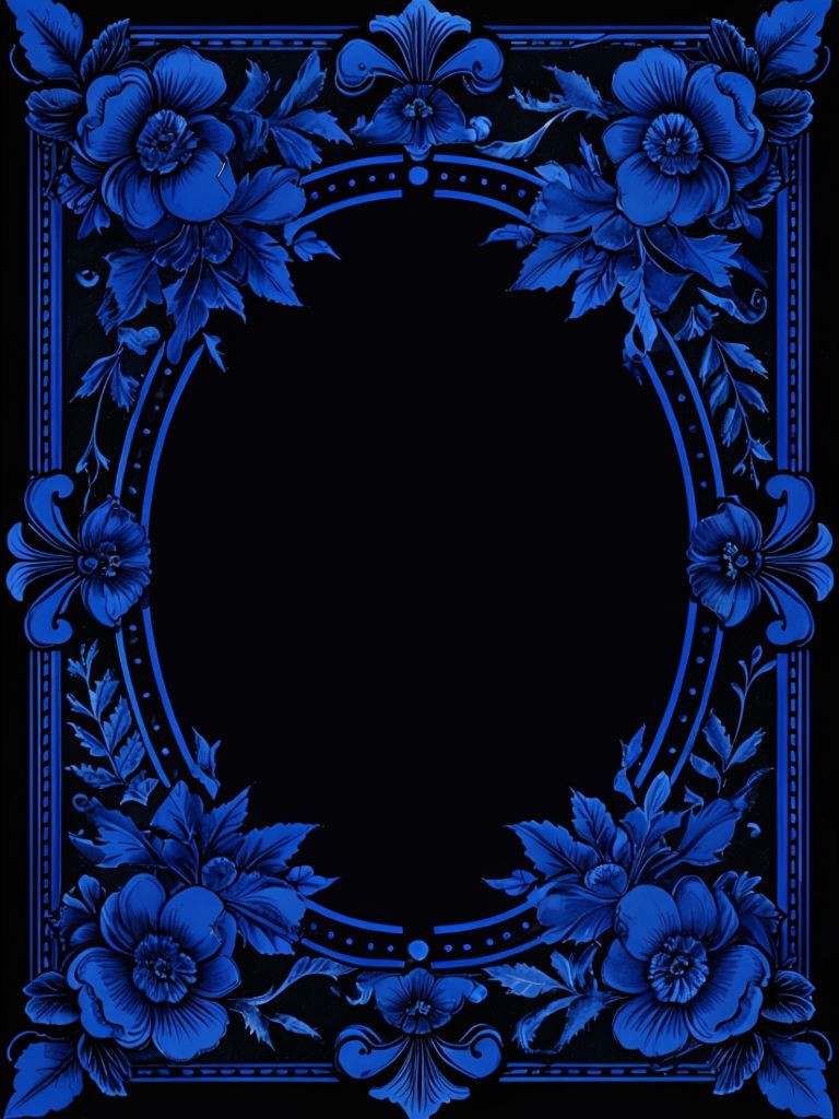 Intricate Royal Blue Floral Ornate Frame: Border