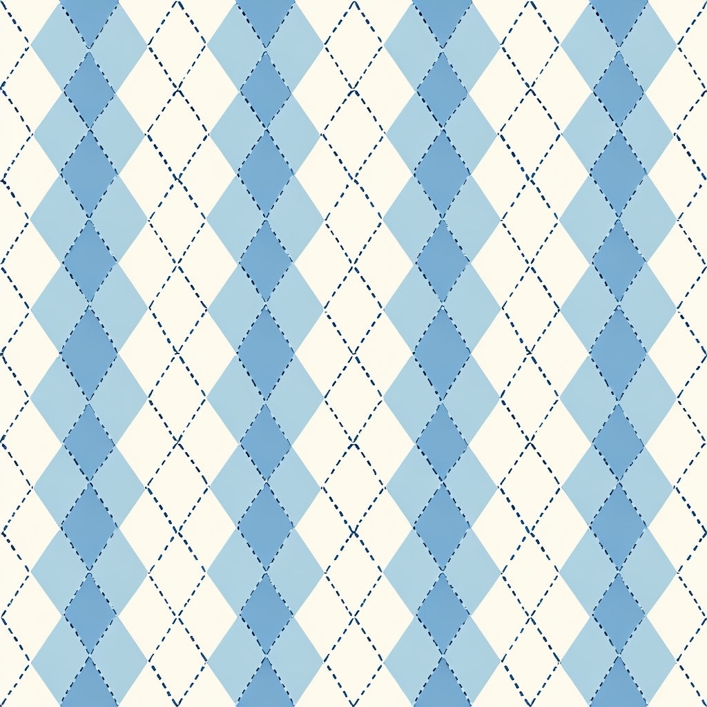 Cheerful Light Blue and Cream Argyle Pattern Design Seamless Pattern