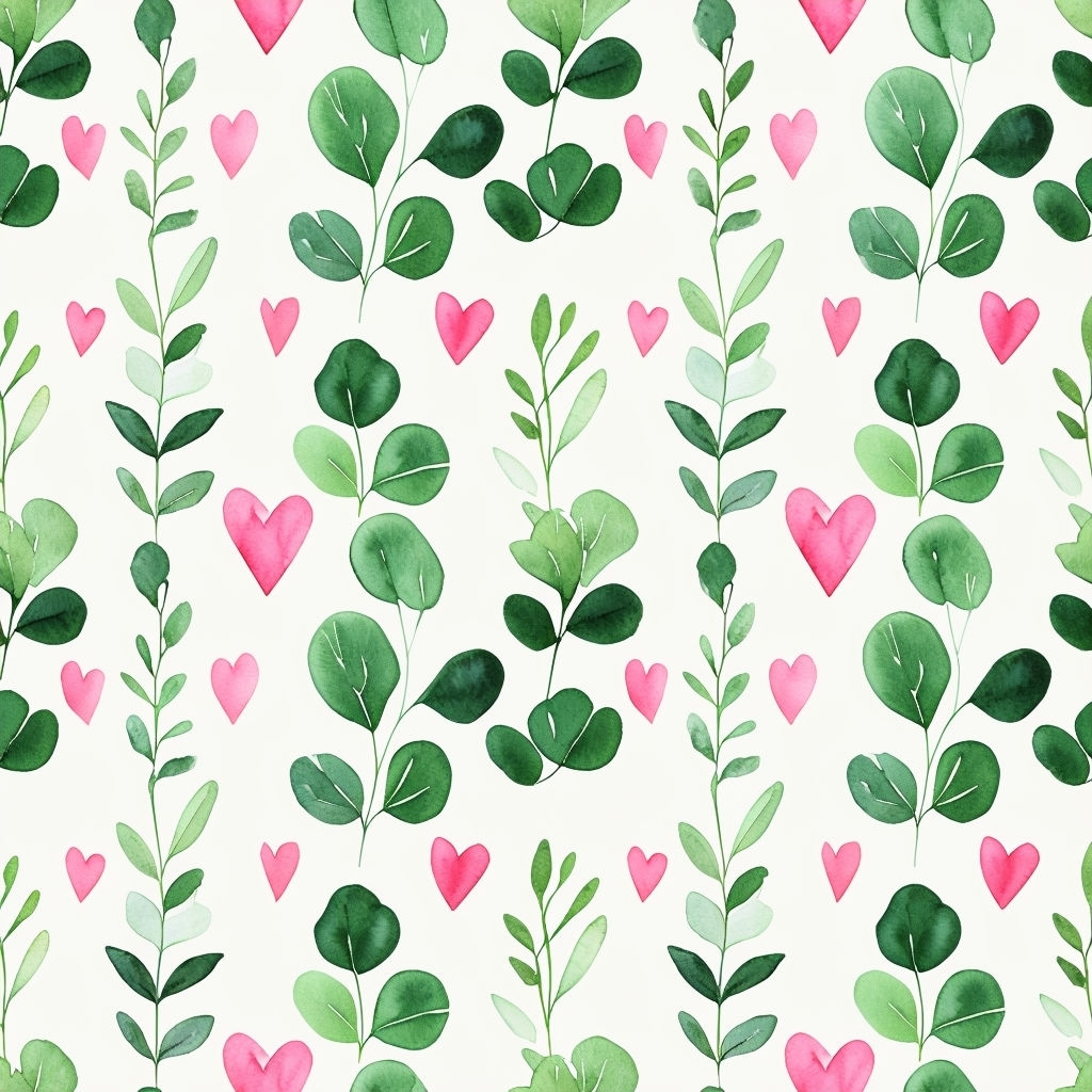 Cheerful Watercolor Heart Leaves Seamless Pattern Design