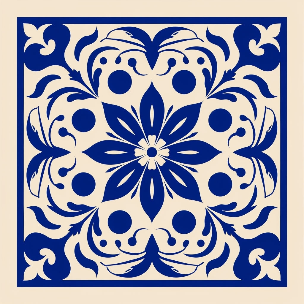 Navy Blue Symmetrical Floral Seamless Pattern Illustration