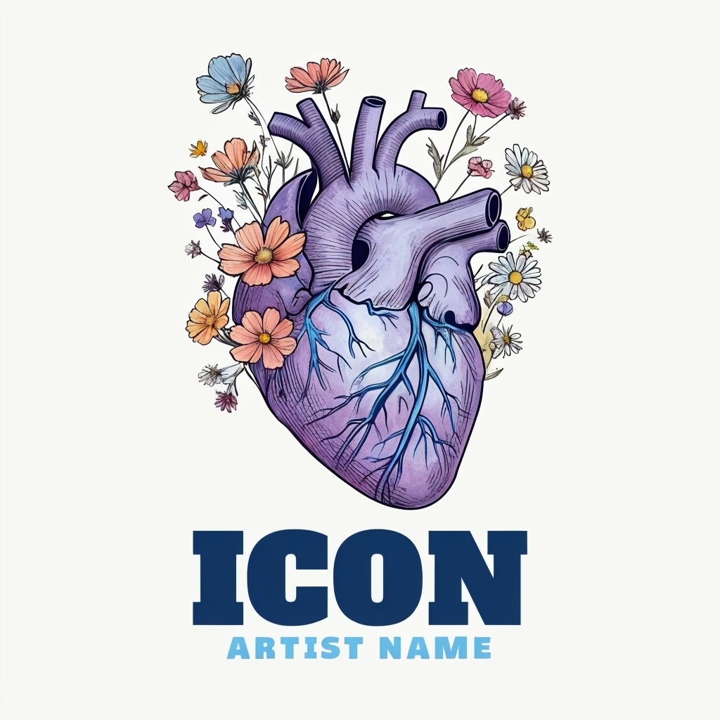 Lavender Heart with Wildflowers and Bold Typography Album Cover